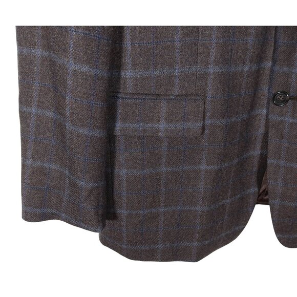 LAUREN RALPH LAUREN 100% Wool Plaid 2 Button Blazer 44R Charcoal Blue Preppy - Picture 3 of 11